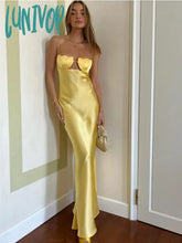 Lunivop Women Celebrity Sexy Sleeveless Backless Yellow Black Shell Long Maxi Bandage Dress Elegant